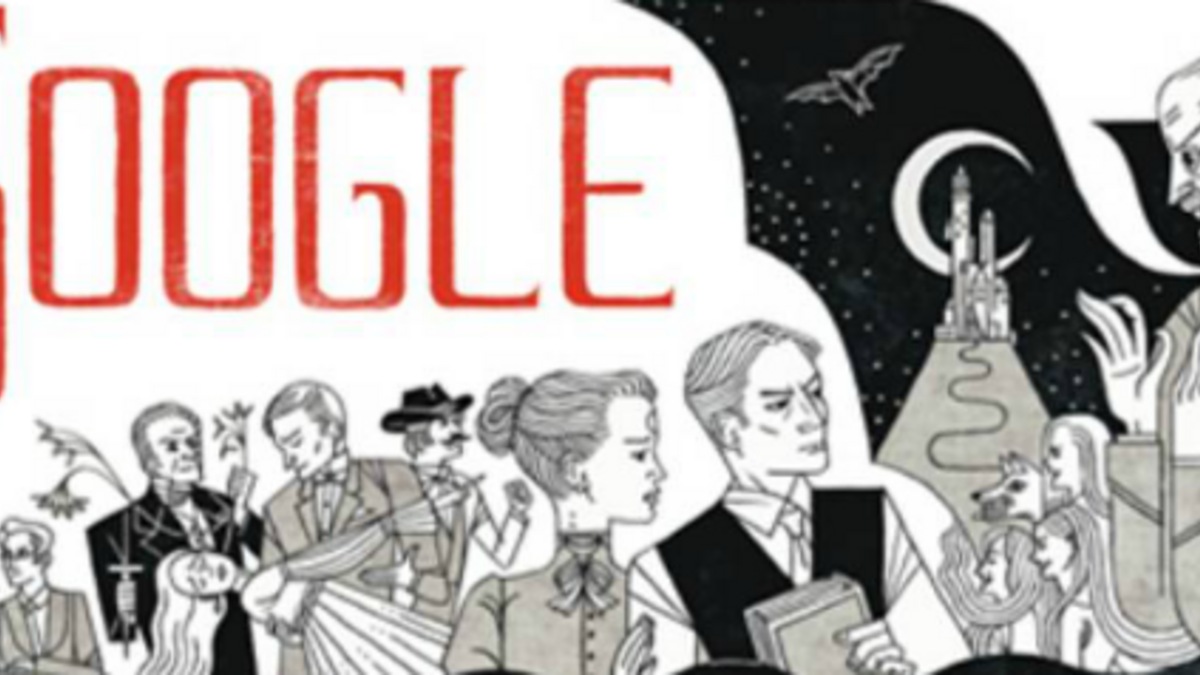 Google Doodle zu Bram Stokers "Dracula". Ganz links Zoophage Renfield.